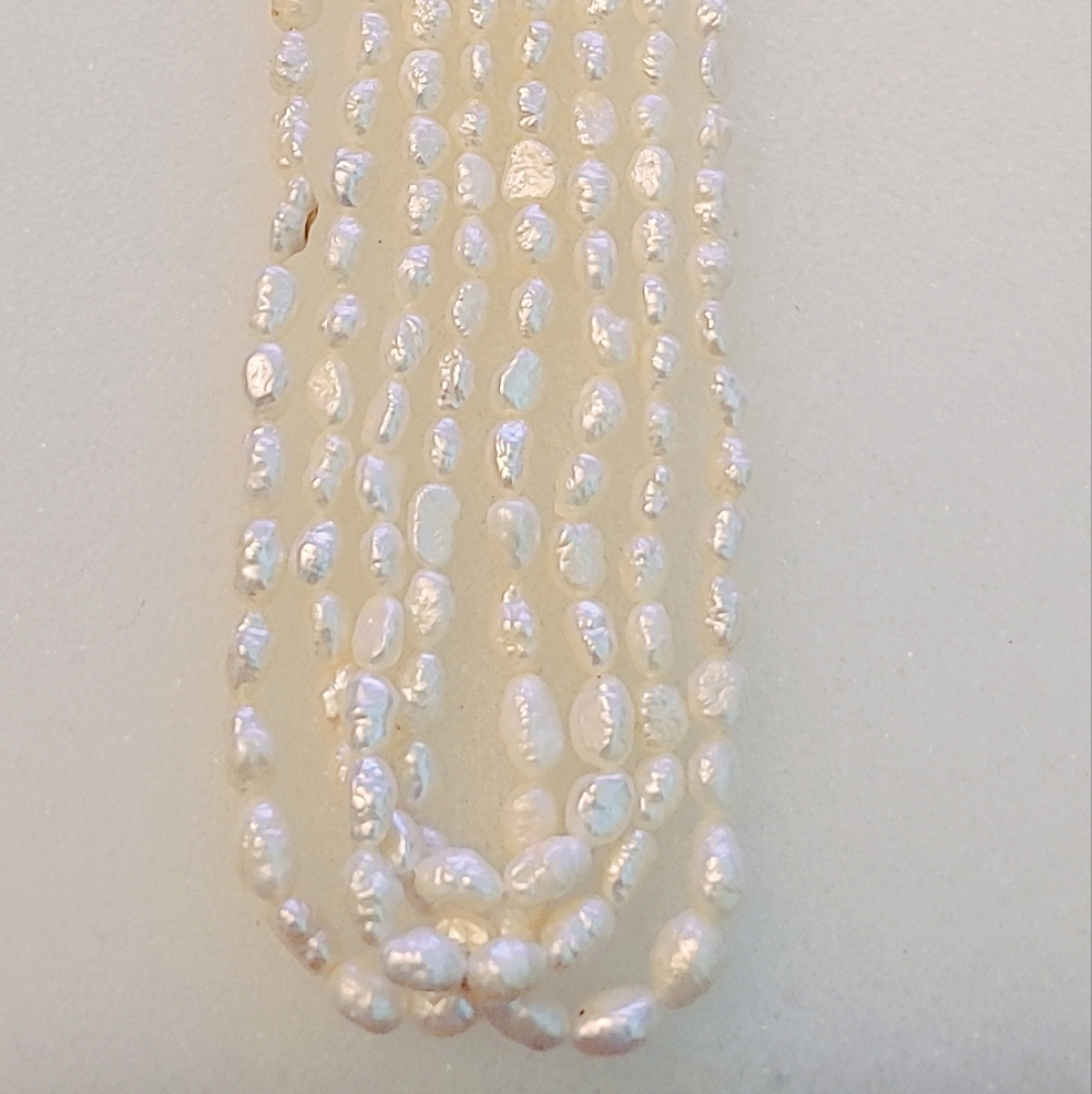 Freshwater White Rice Pearl  Necklace 14kt Gold